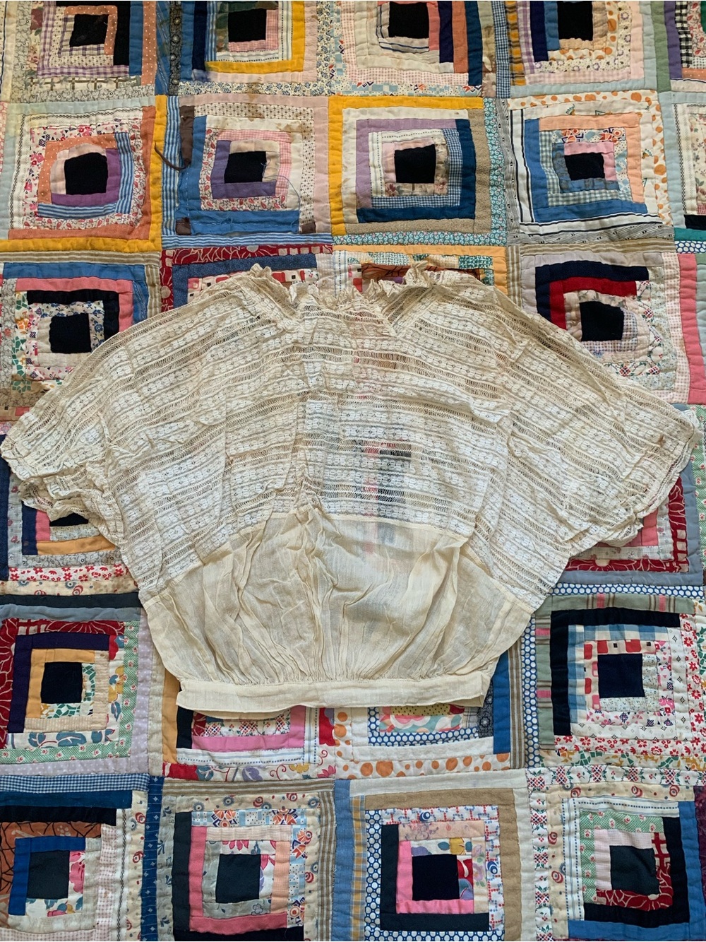 Slightly As Is Antique Edwardian Cream Silk & Lace Sheer Top